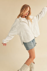 Zip Up Drop Shoulder Fleece Jacket Aemi + Co